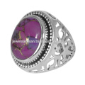 Purple Copper Turquoise Gemstone 925 Solid Silver Ring Jewelry